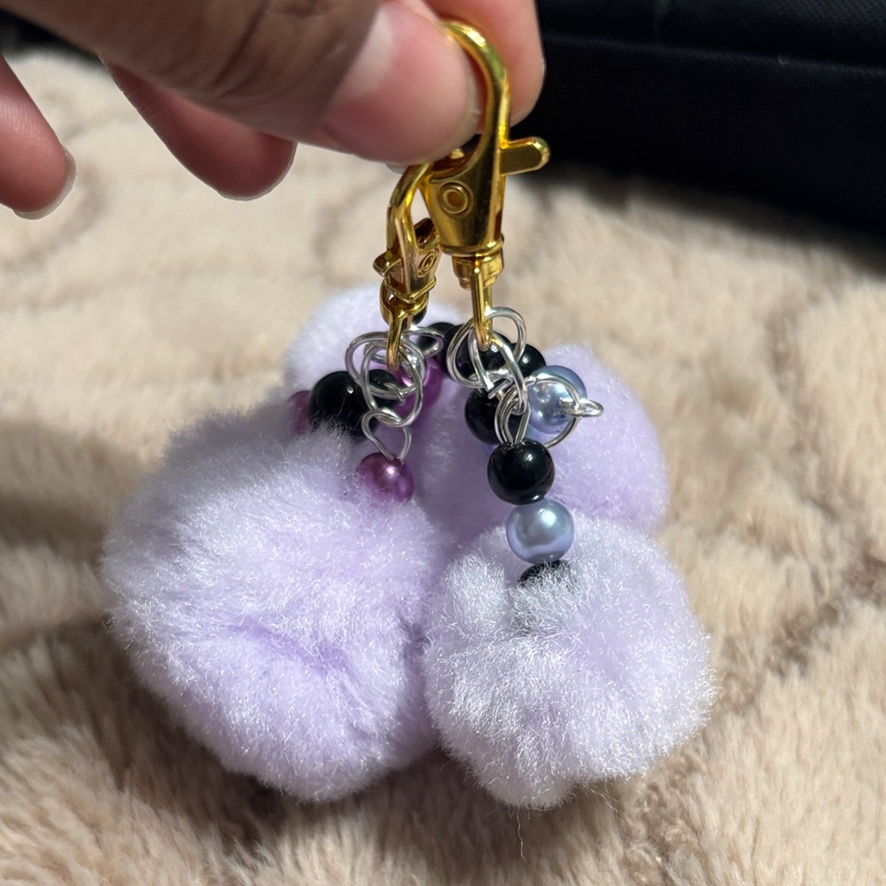 Lavender Pom Pom Keychain with Beads